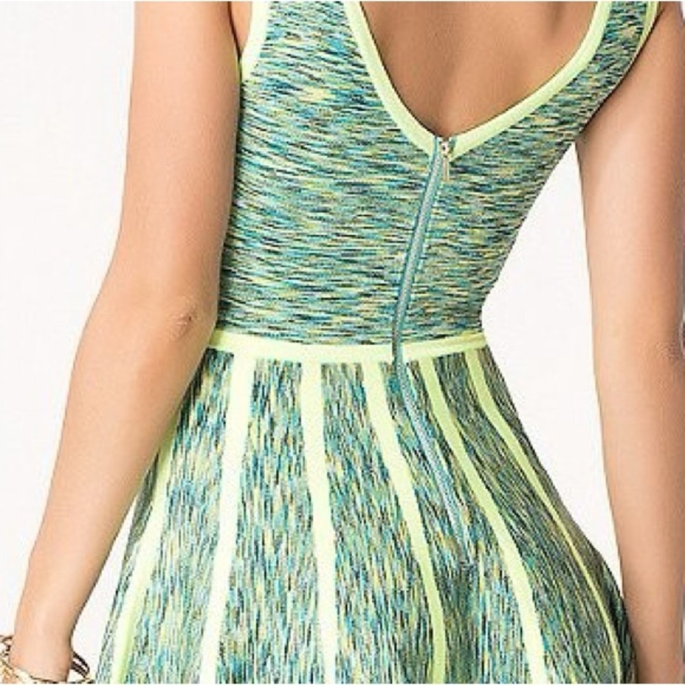 bebe space dye fit and flare knit dress size small 💚🩵💛